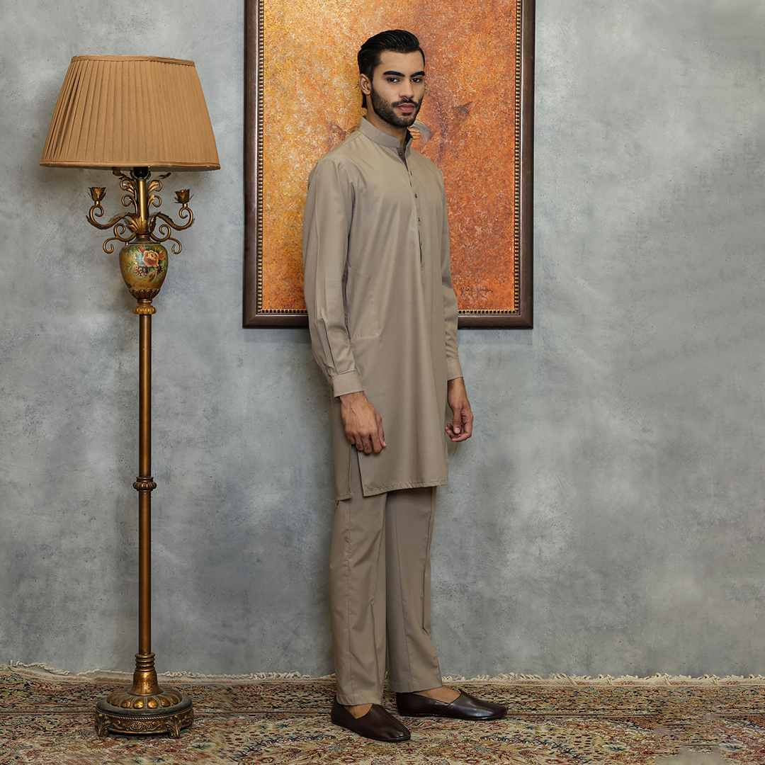 Poly Viscose Taupe Gray Slim Fit Suit