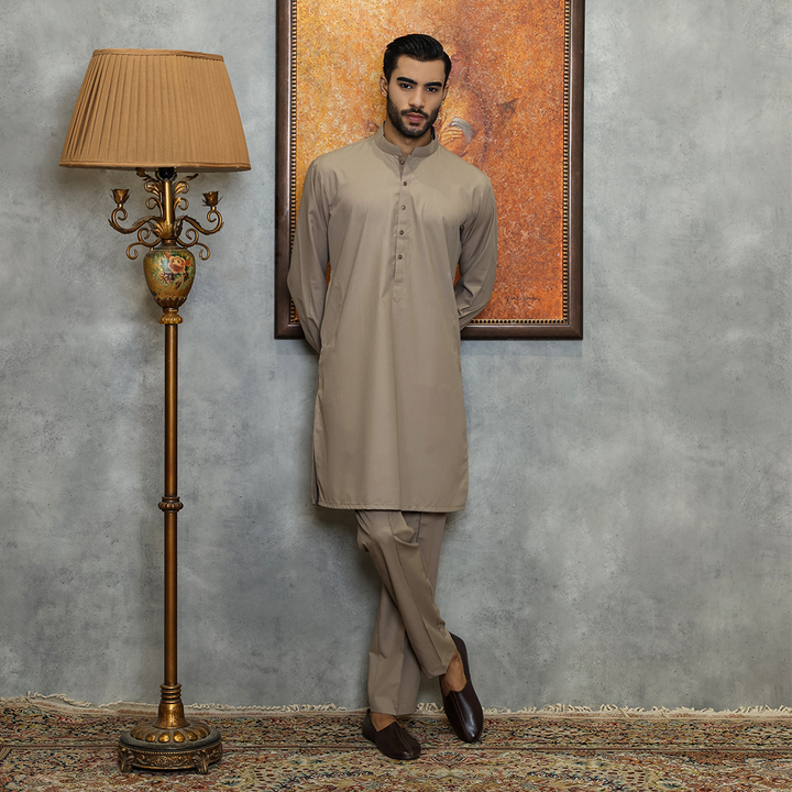 Poly Viscose Taupe Gray Slim Fit Suit