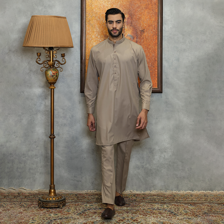 Poly Viscose Taupe Gray Slim Fit Suit