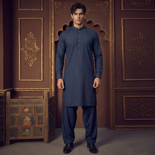 PV Teal Blue Classic Fit Plain Kameez Shalwar