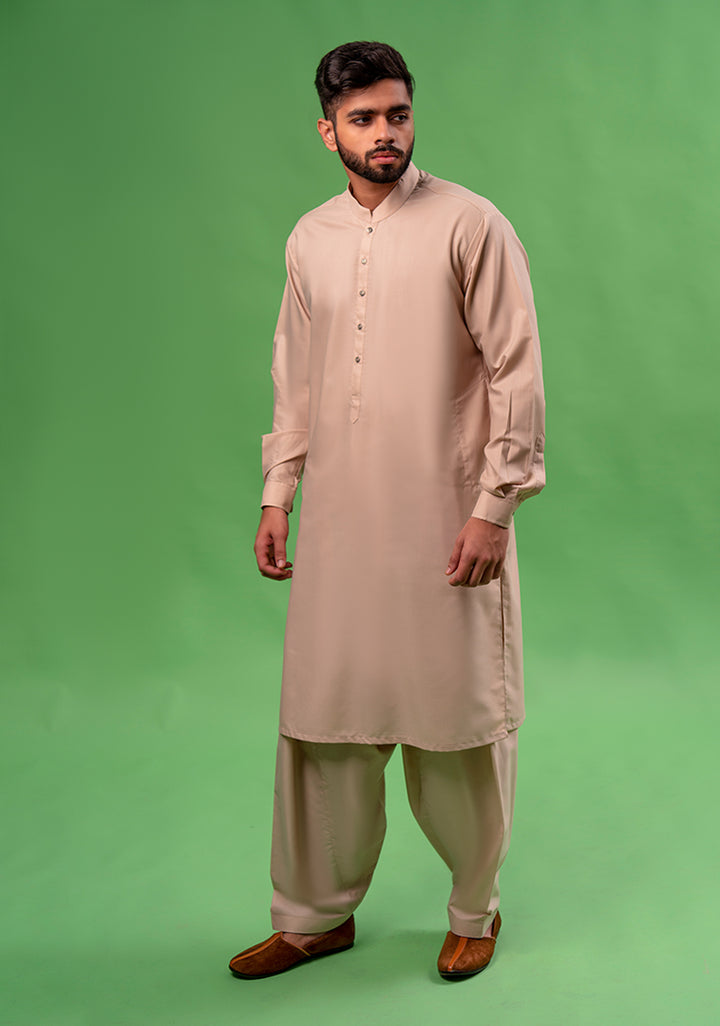 Poly Viscose Beige Classic Fit Slightly Defected Plain Suit