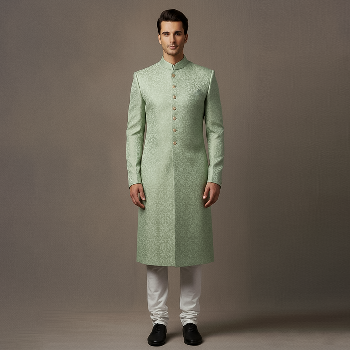 Premium Atlas Jamawar Mint Green Sherwani