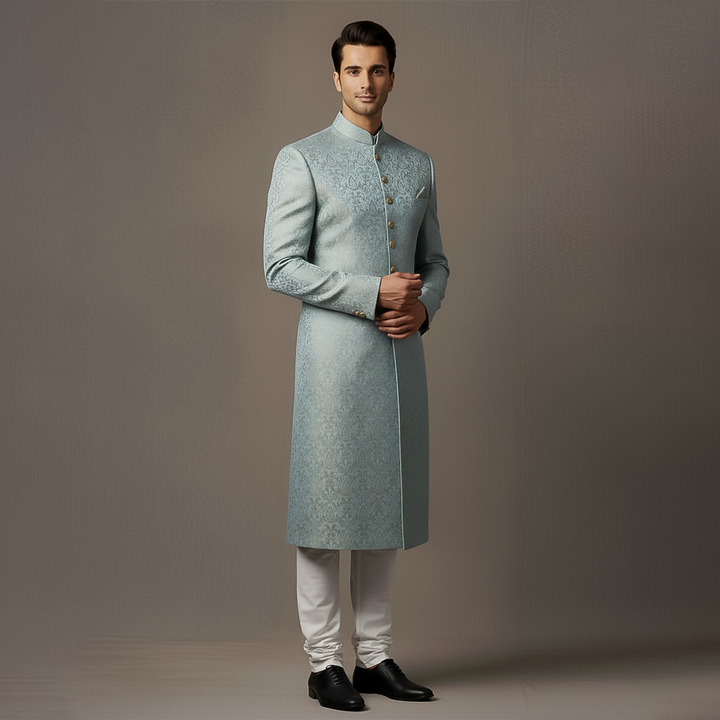 Premium Atlas Jamawar Pastel Blue  Sherwani