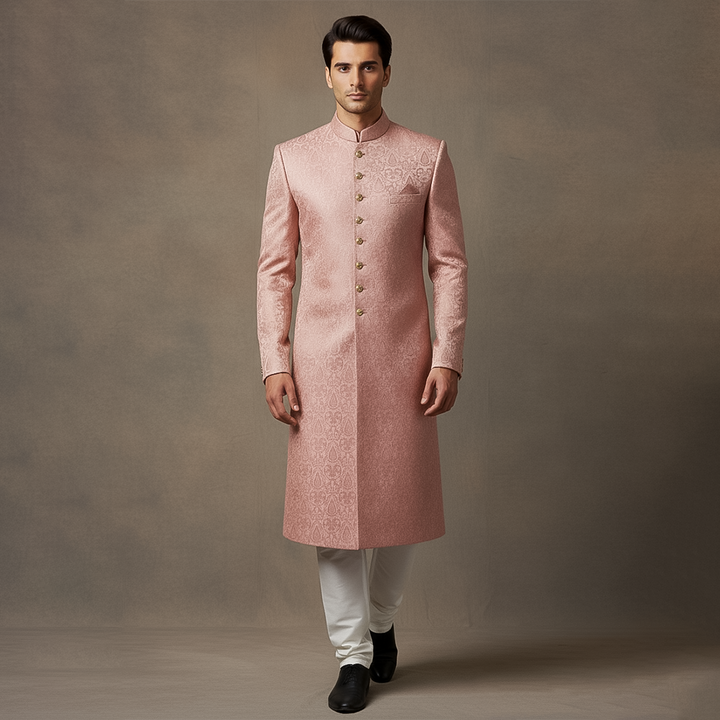 Premium Atlas Jamawar Pink Sherwani