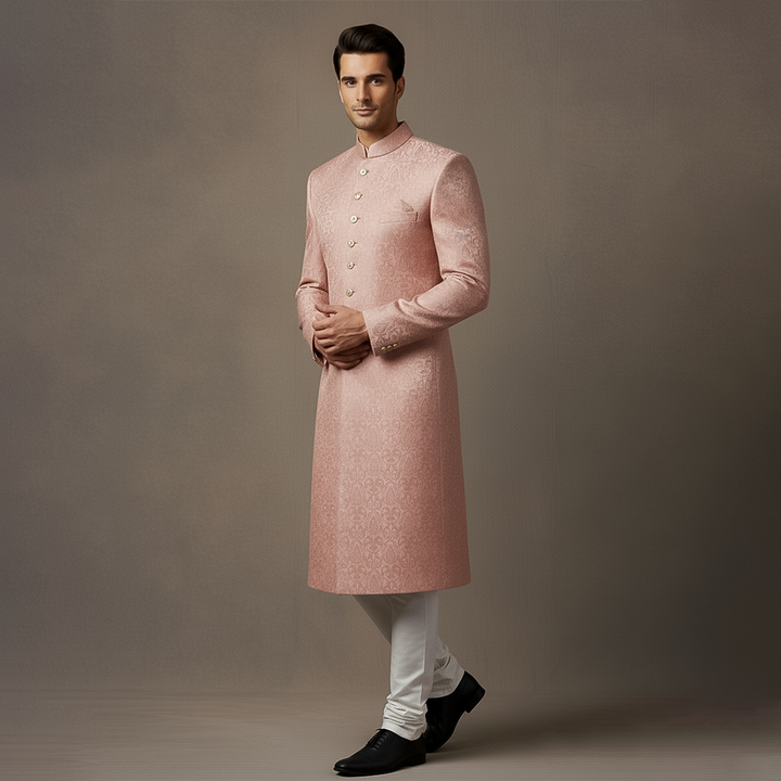 Premium Atlas Jamawar Pink Sherwani