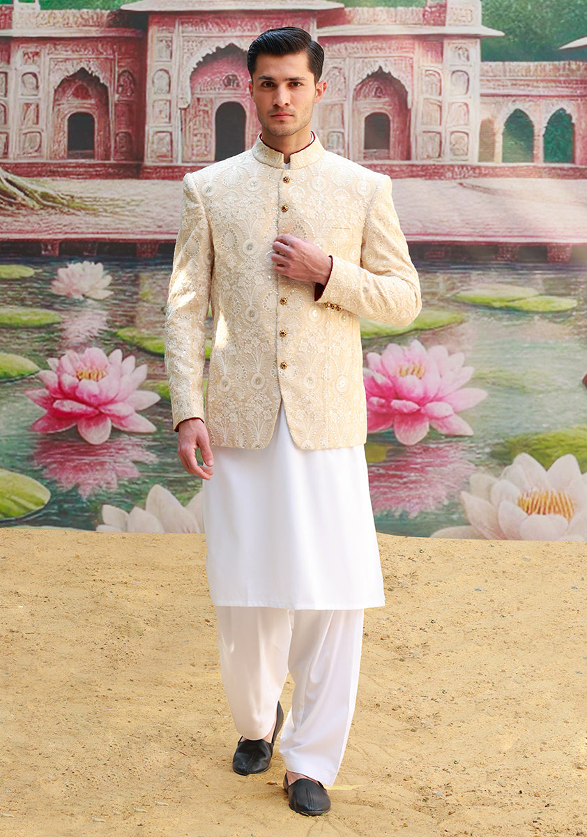 Premium Cotton Net Cream Jacket