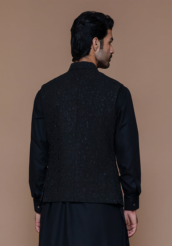 Premium Georgette Pirat Black Traditional Waistcoat