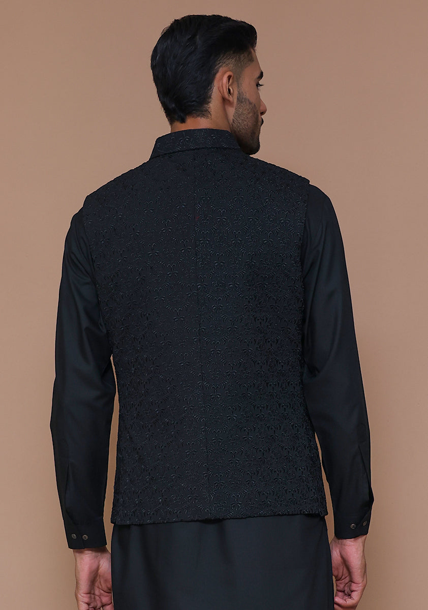 Premium Georgette Pirat Black Traditional Waistcoat