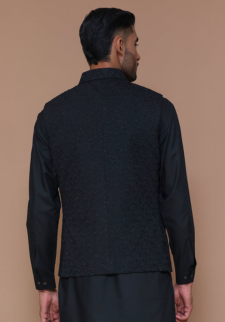 Premium Georgette Pirat Black Traditional Waistcoat