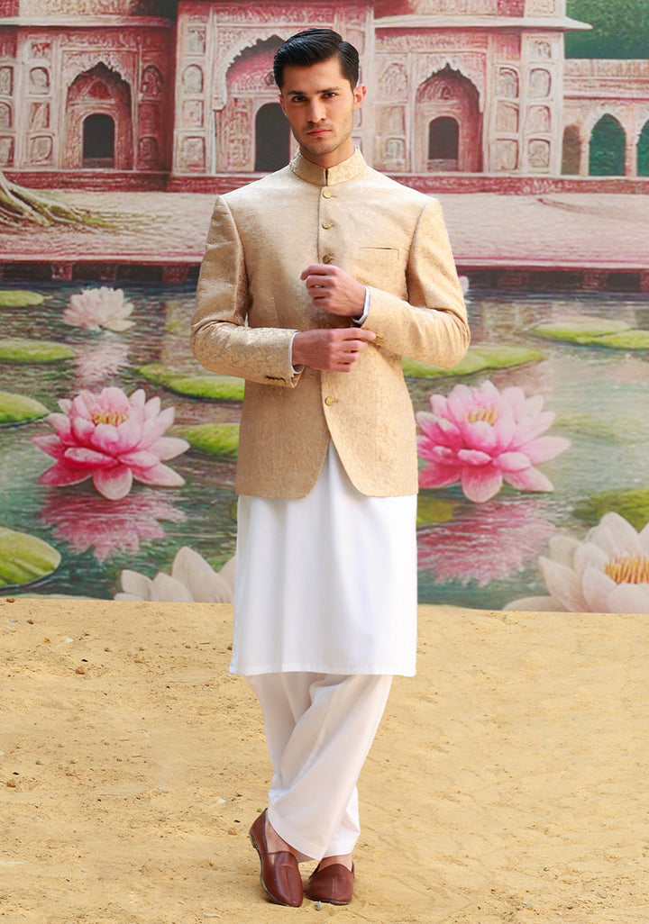 Premium Jamawar Almond Buff  Couture Jacket