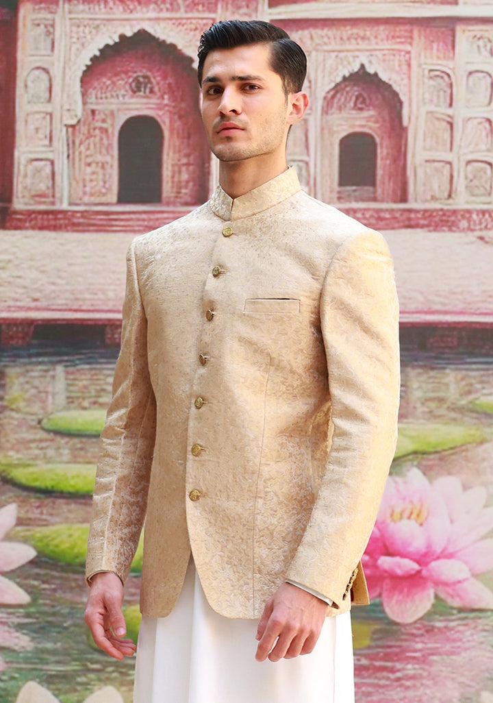 Premium Jamawar Almond Buff  Couture Jacket