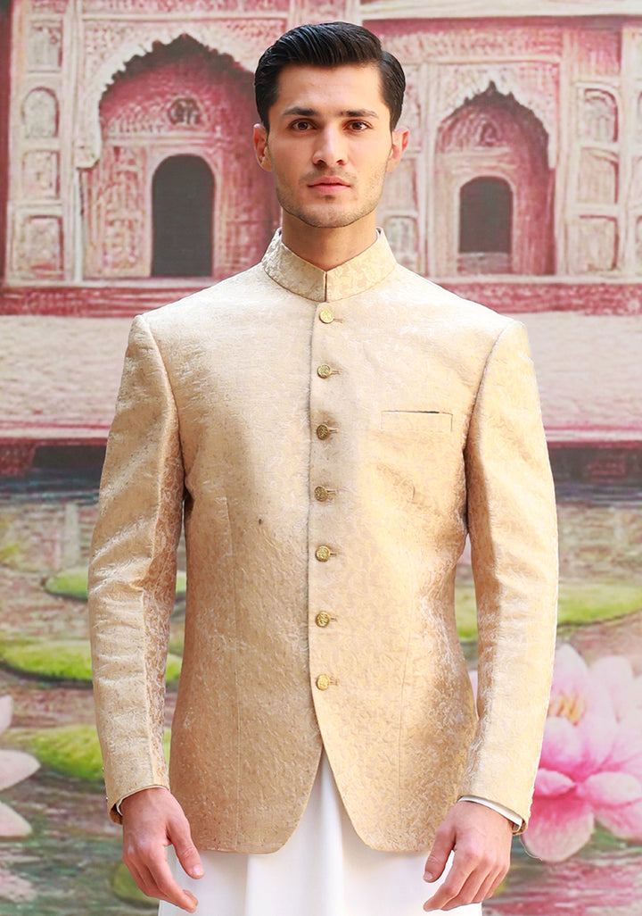 Premium Jamawar Almond Buff  Couture Jacket
