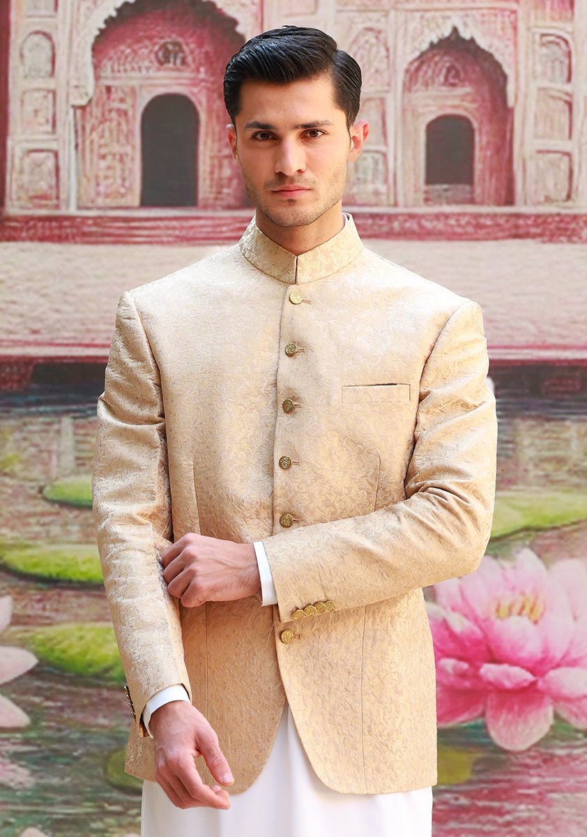 Premium Jamawar Almond Buff  Couture Jacket