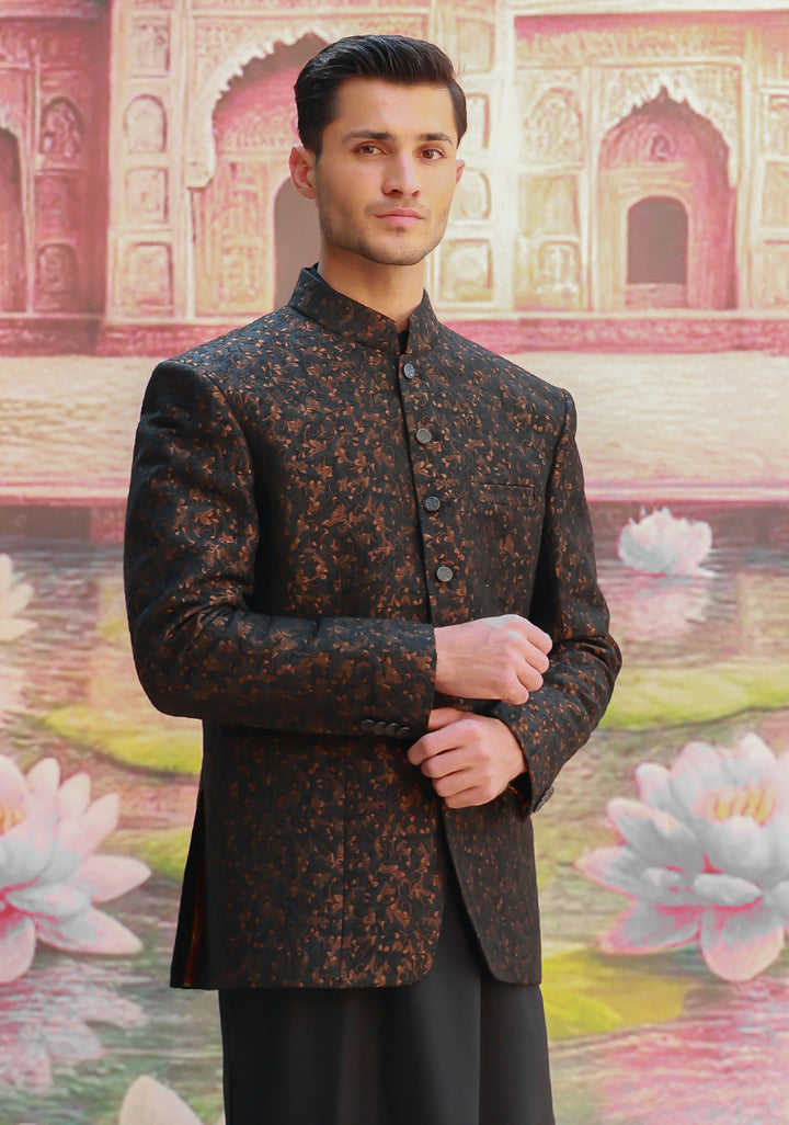 Premium Jamawar Copper Black Couture Jacket