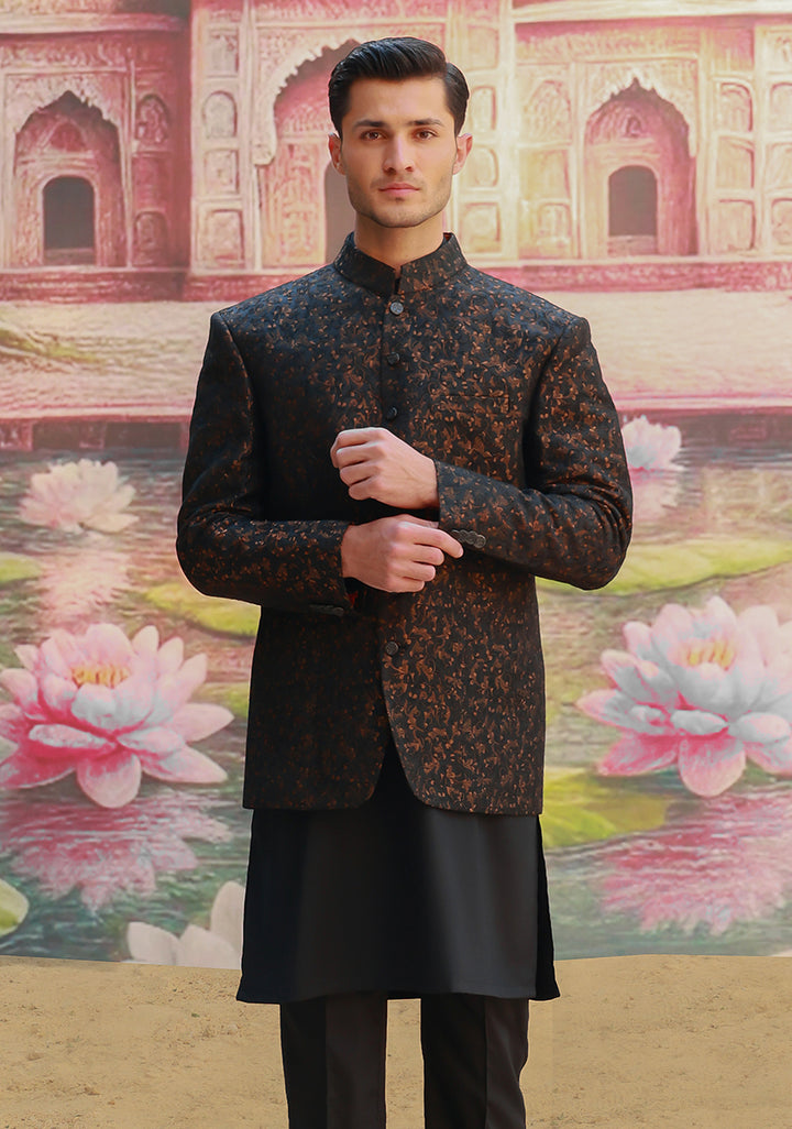 Premium Jamawar Copper Black Couture Jacket