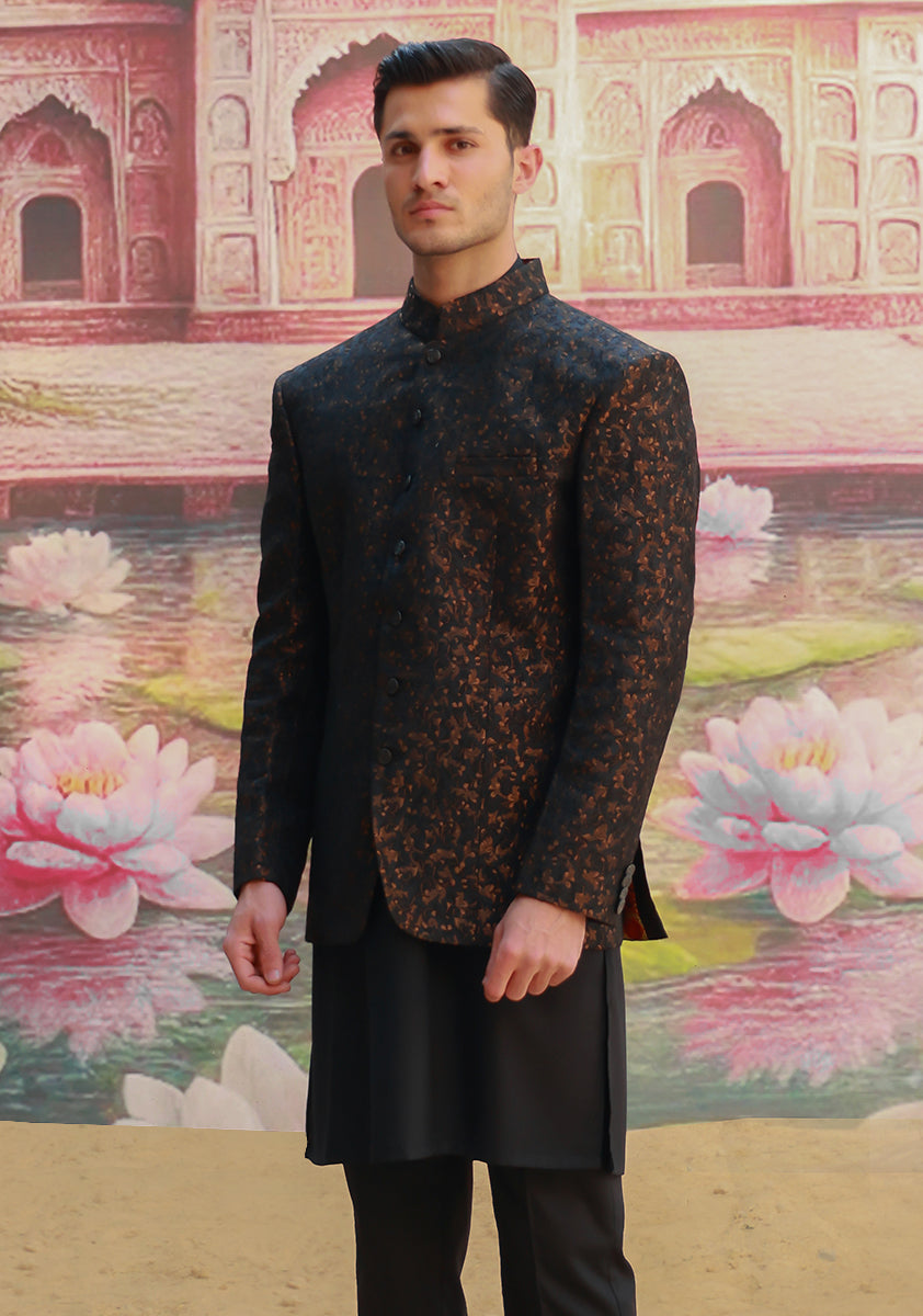 Premium Jamawar Copper Black Couture Jacket