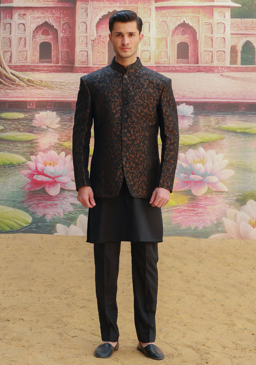 Premium Jamawar Copper Black Couture Jacket