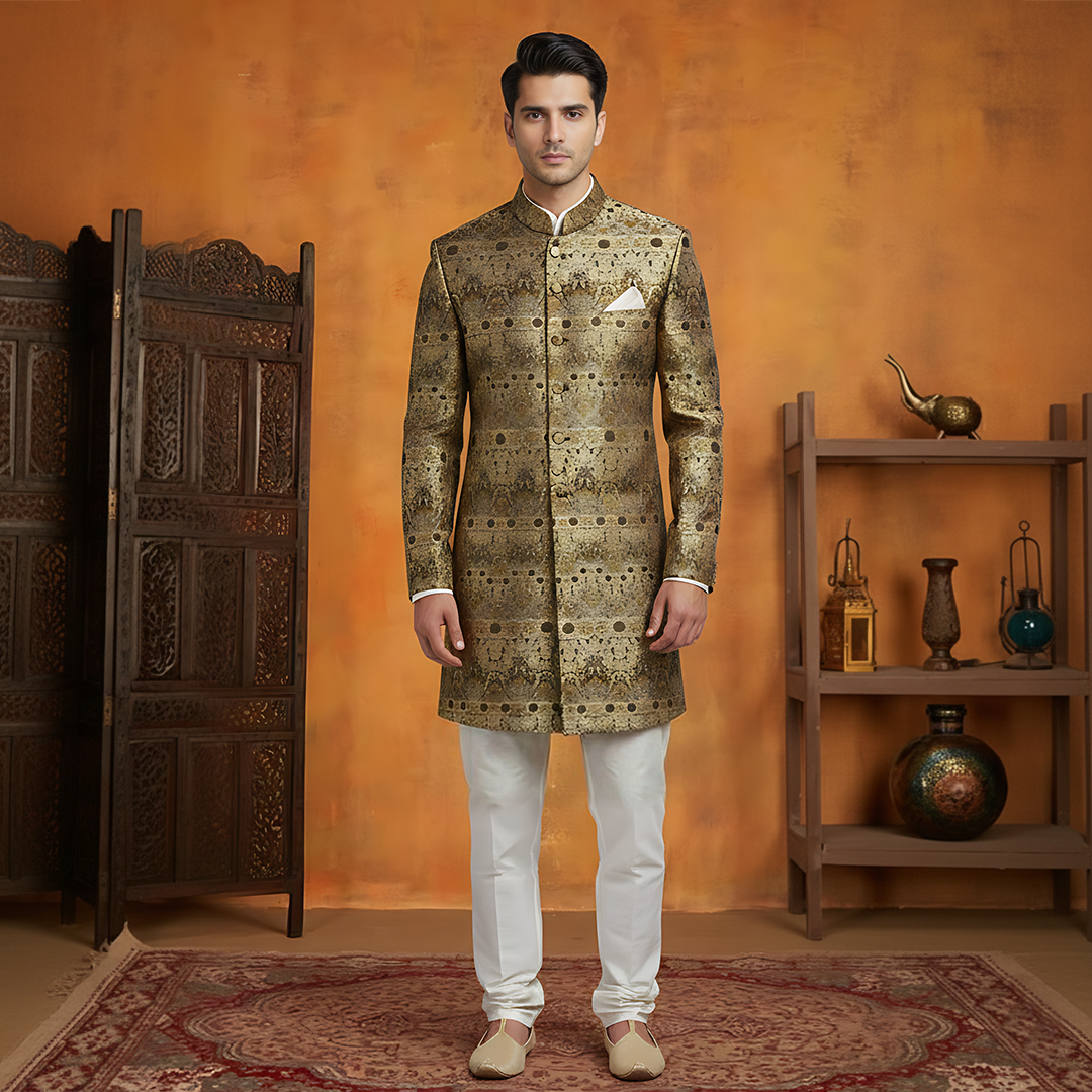 Premium Jamawar Dark Brown Traditional Sherwani
