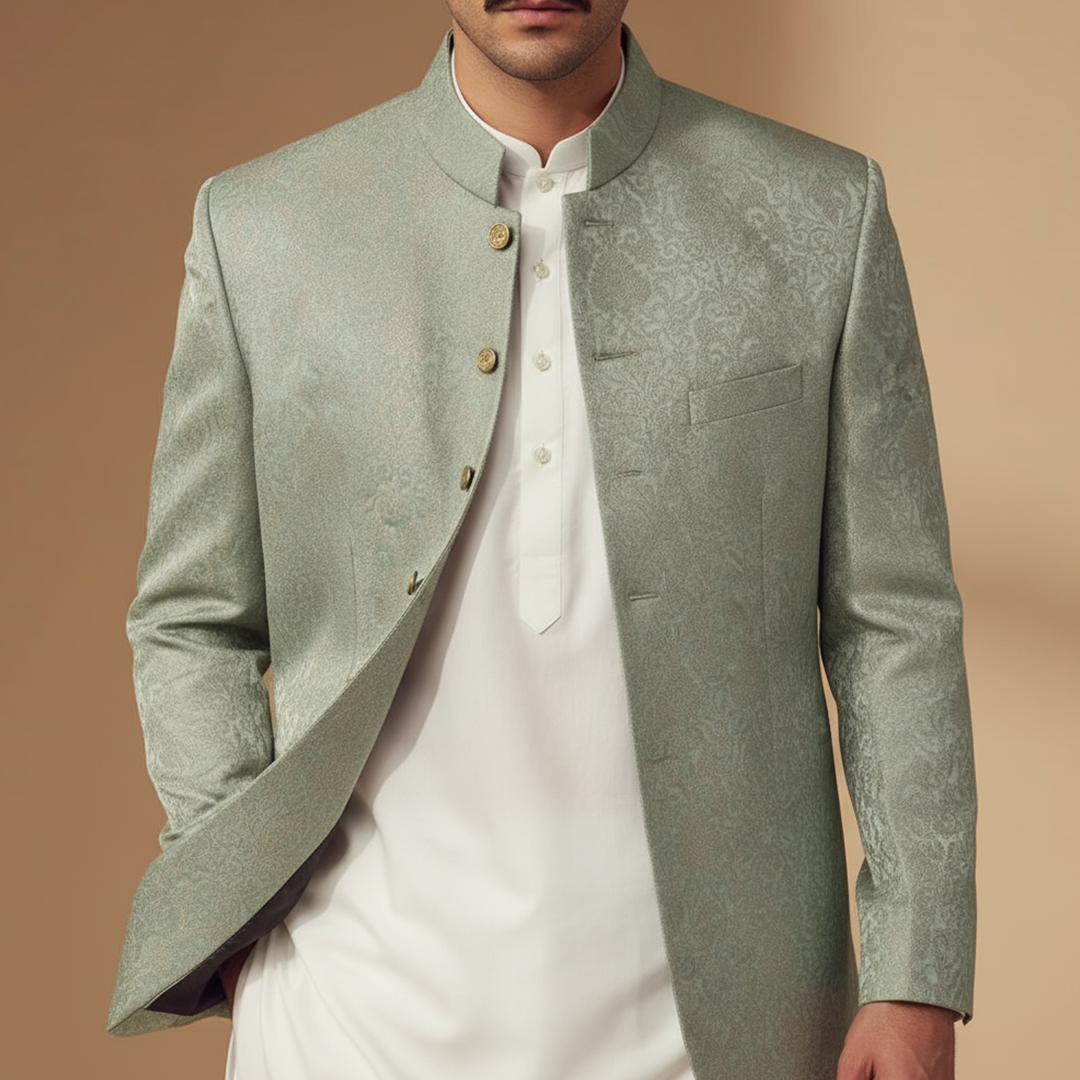 Premium Jamawar Mint Green Jacket