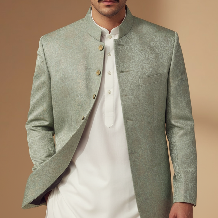Premium Jamawar Mint Green Jacket