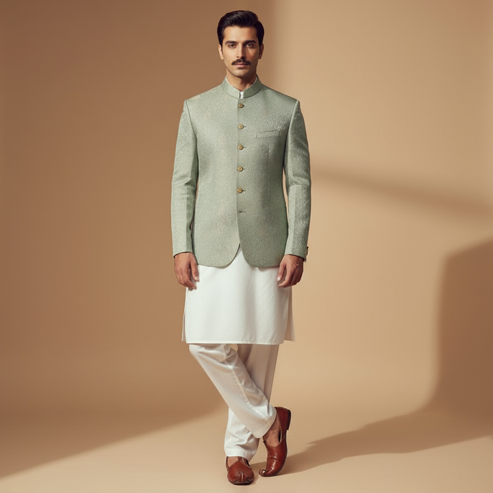 Premium Jamawar Mint Green Jacket