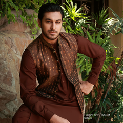 Premium Jamawar Rust Traditional Waistcoat