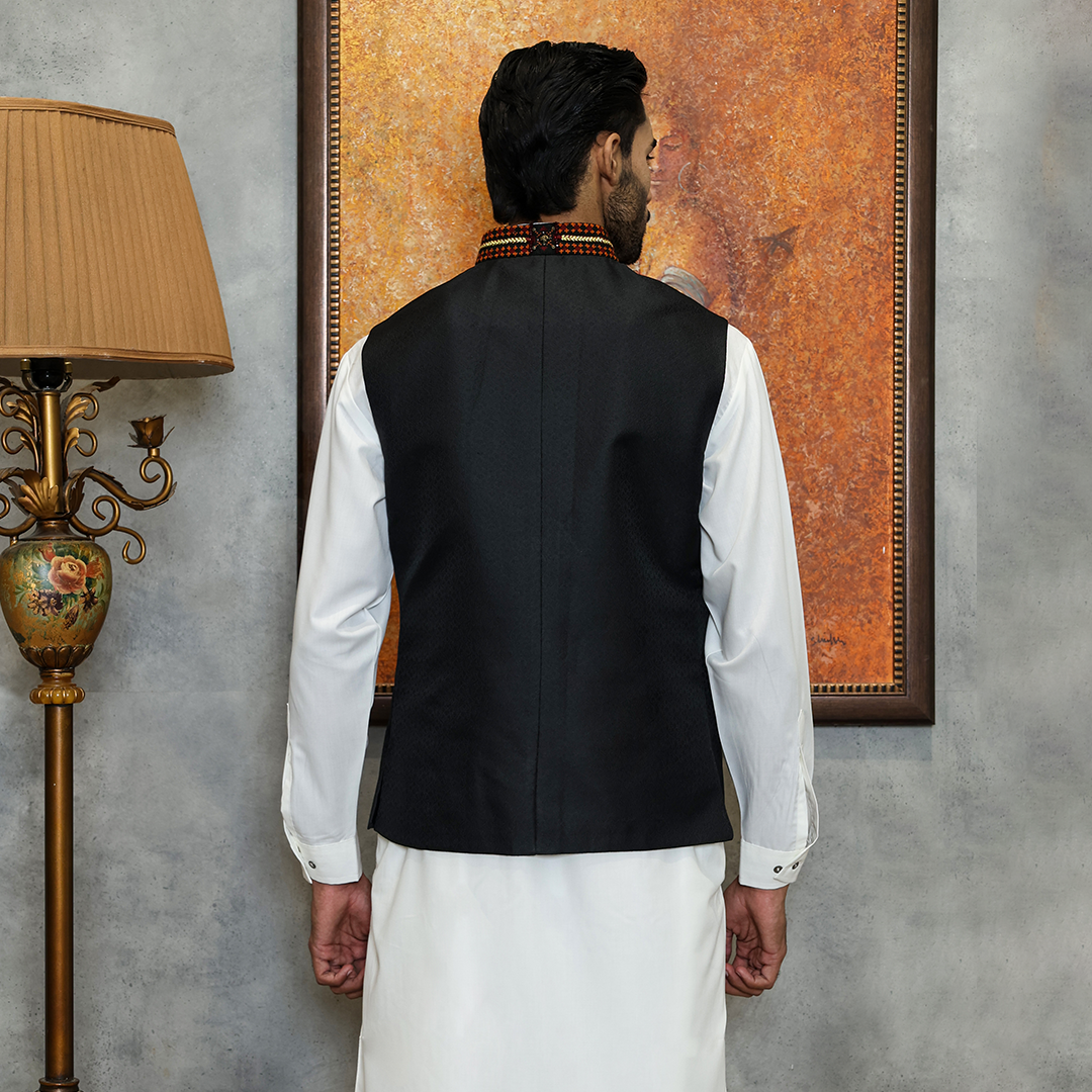 Premium Jamawar Tap Shoe Traditional Waistcoat