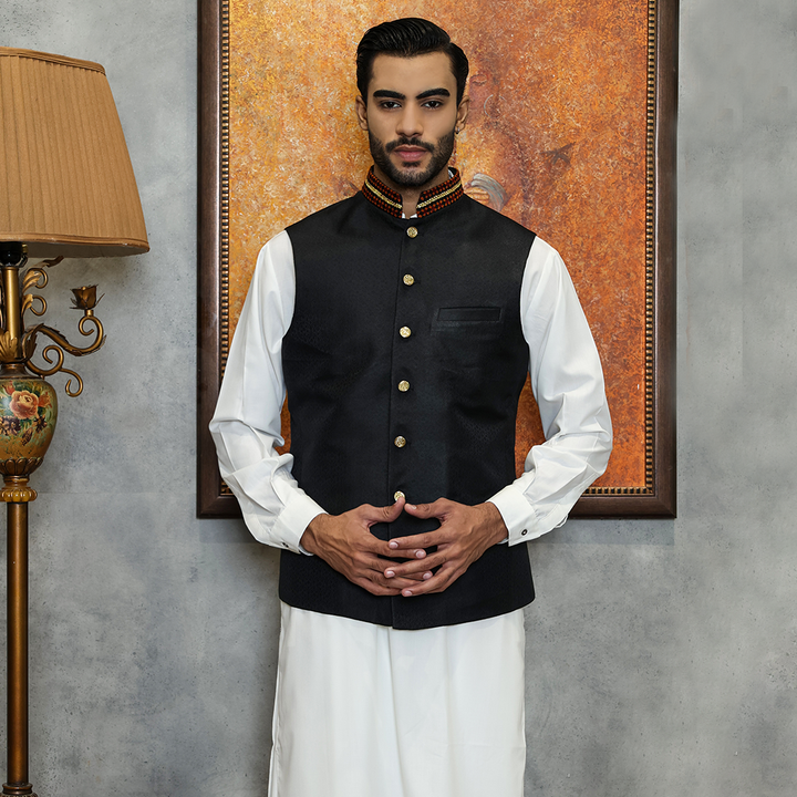Premium Jamawar Tap Shoe Traditional Waistcoat
