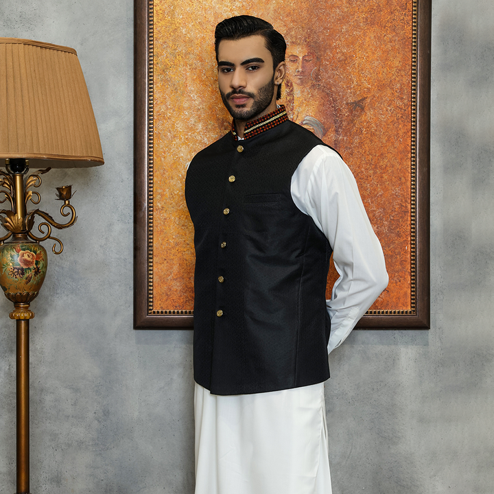 Premium Jamawar Tap Shoe Traditional Waistcoat
