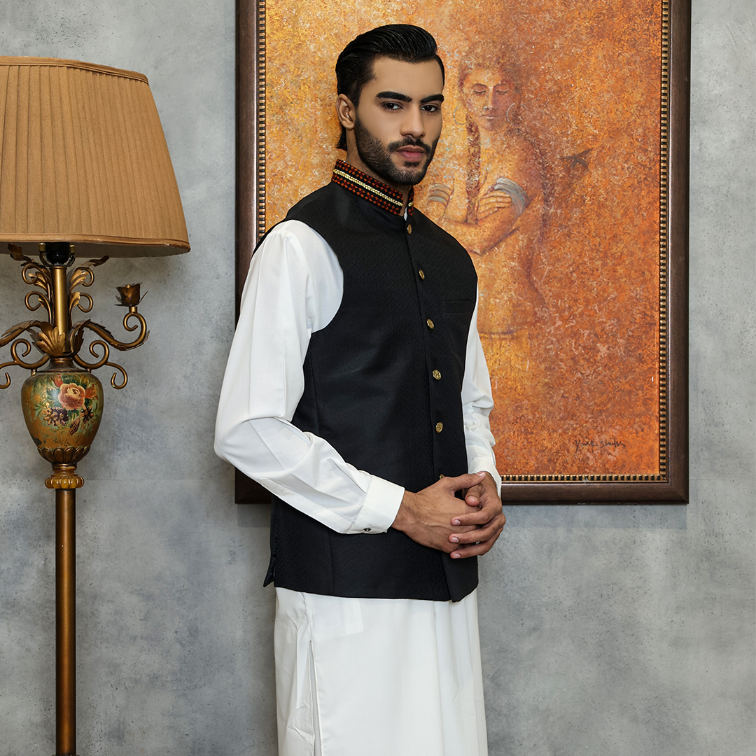 Premium Jamawar Tap Shoe Traditional Waistcoat