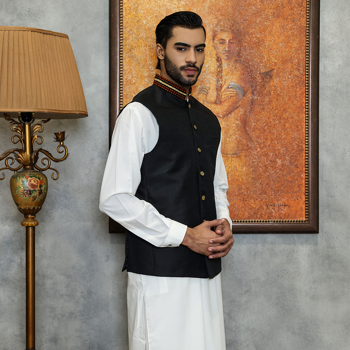 Premium Jamawar Tap Shoe Traditional Waistcoat
