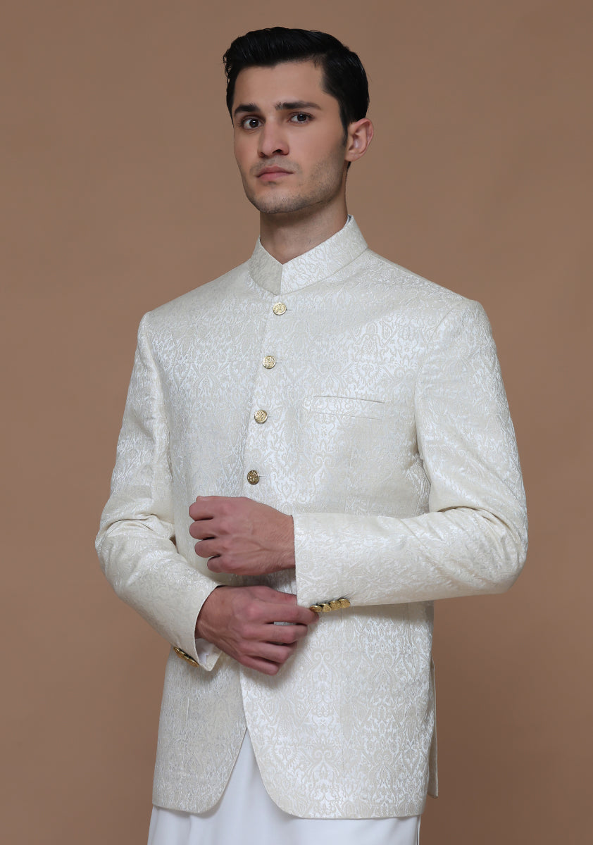 Premium Karandi Jamawar  Antique White Traditional Jacket