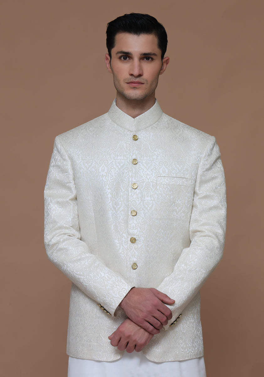 Premium Karandi Jamawar  Antique White Traditional Jacket