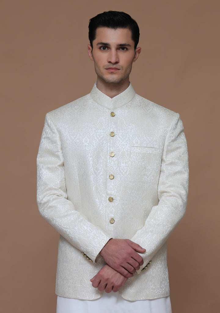 Premium Karandi Jamawar  Antique White Traditional Jacket