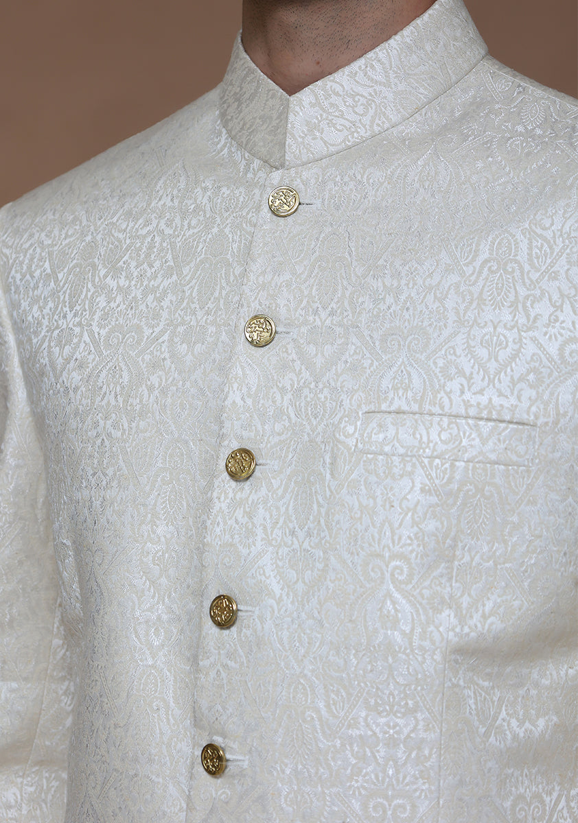 Premium Karandi Jamawar  Antique White Traditional Jacket