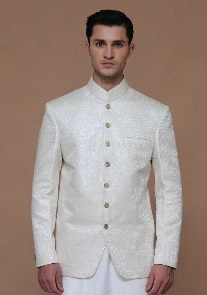Premium Karandi Jamawar  Antique White Traditional Jacket