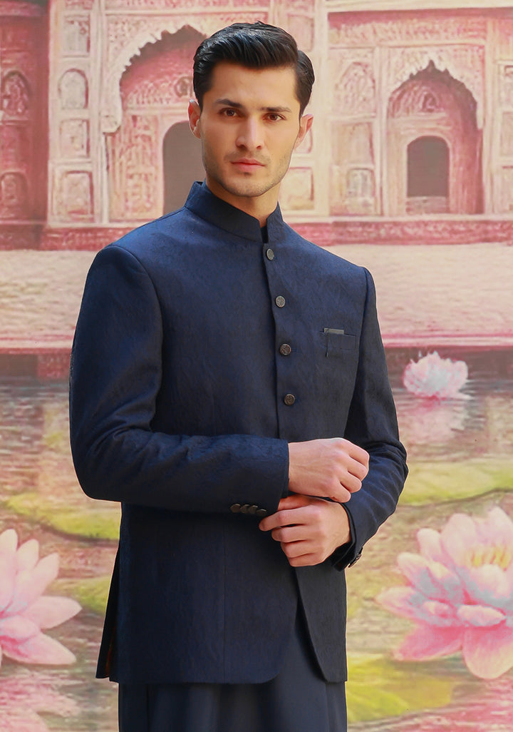 Premium Karandi Jamawar  Medieval Blue Traditional Jacket