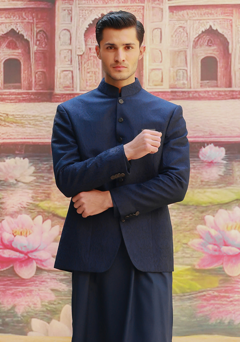 Premium Karandi Jamawar  Medieval Blue Traditional Jacket