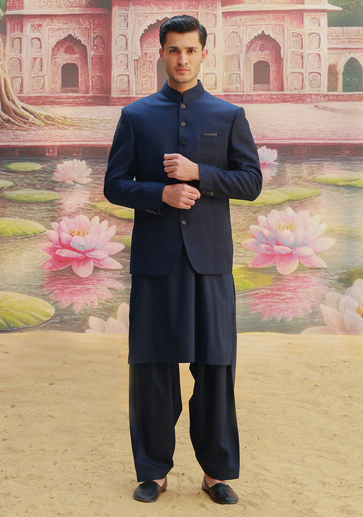 Premium Karandi Jamawar  Medieval Blue Traditional Jacket