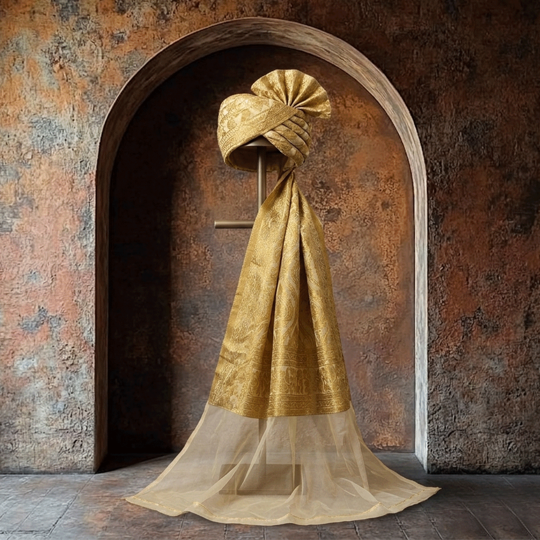 Premium Organza White Gold Turban