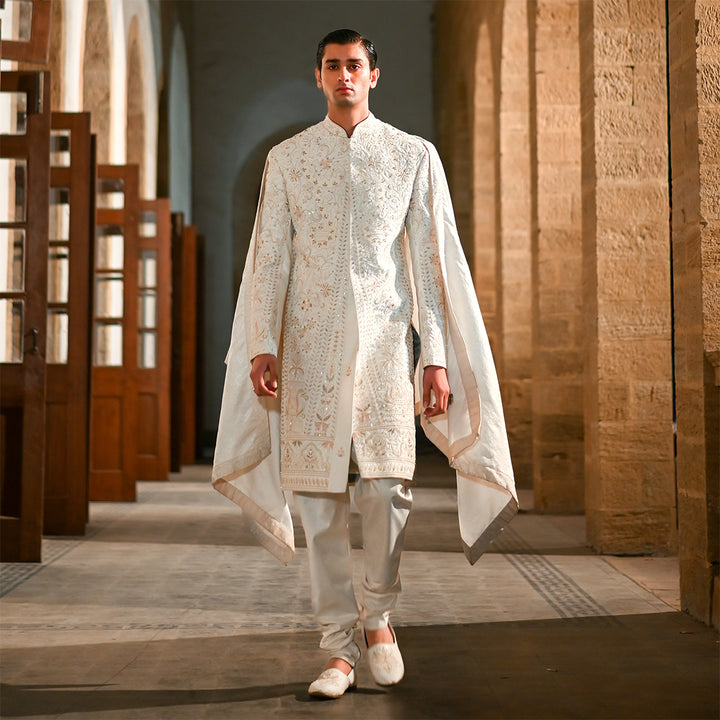 Premium Satin Cloud Dancer Couture Sherwani