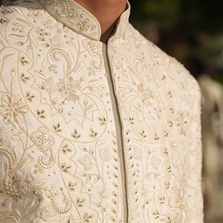 Premium Satin Cloud Dancer Couture Sherwani