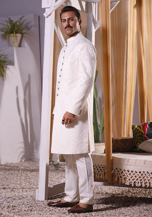 Satin Pristine Slightly Defected Embroidered Sherwani