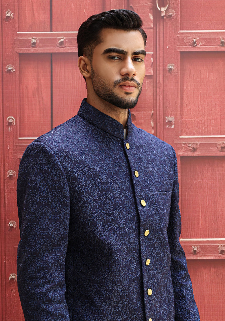 Premium Satin Silk Navy Blazer Embroidered Jacket