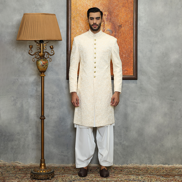 Premium Satin Silk Pristine Embroidered Sherwani