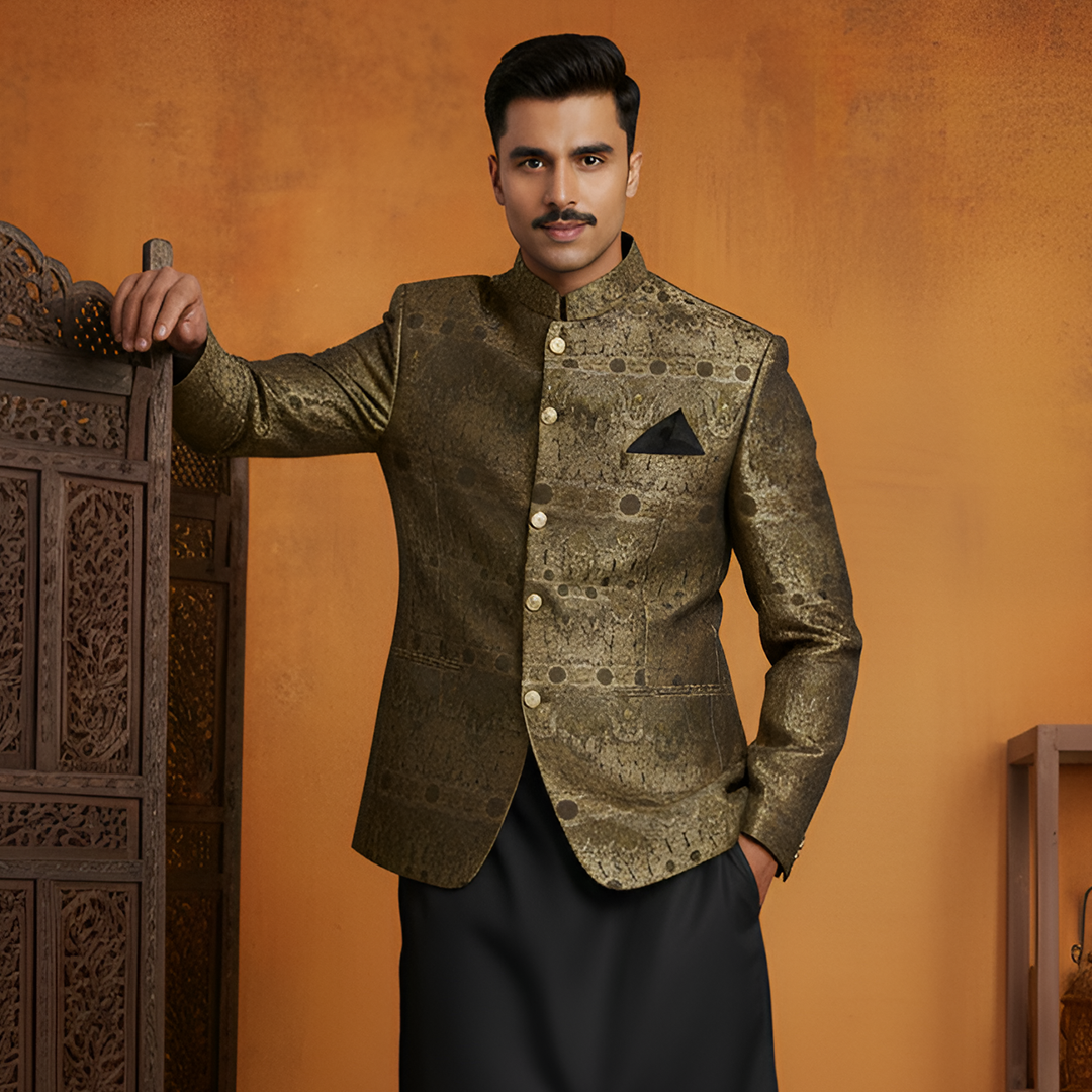 Premium Viscose Jamawar Dark Brown Jacket