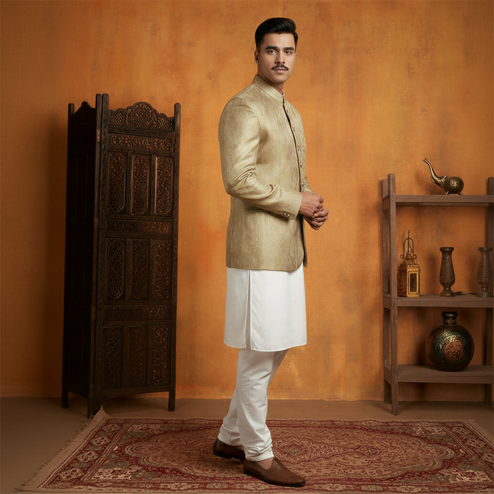 Premium Viscose Jamawar Dark Gold Jacket