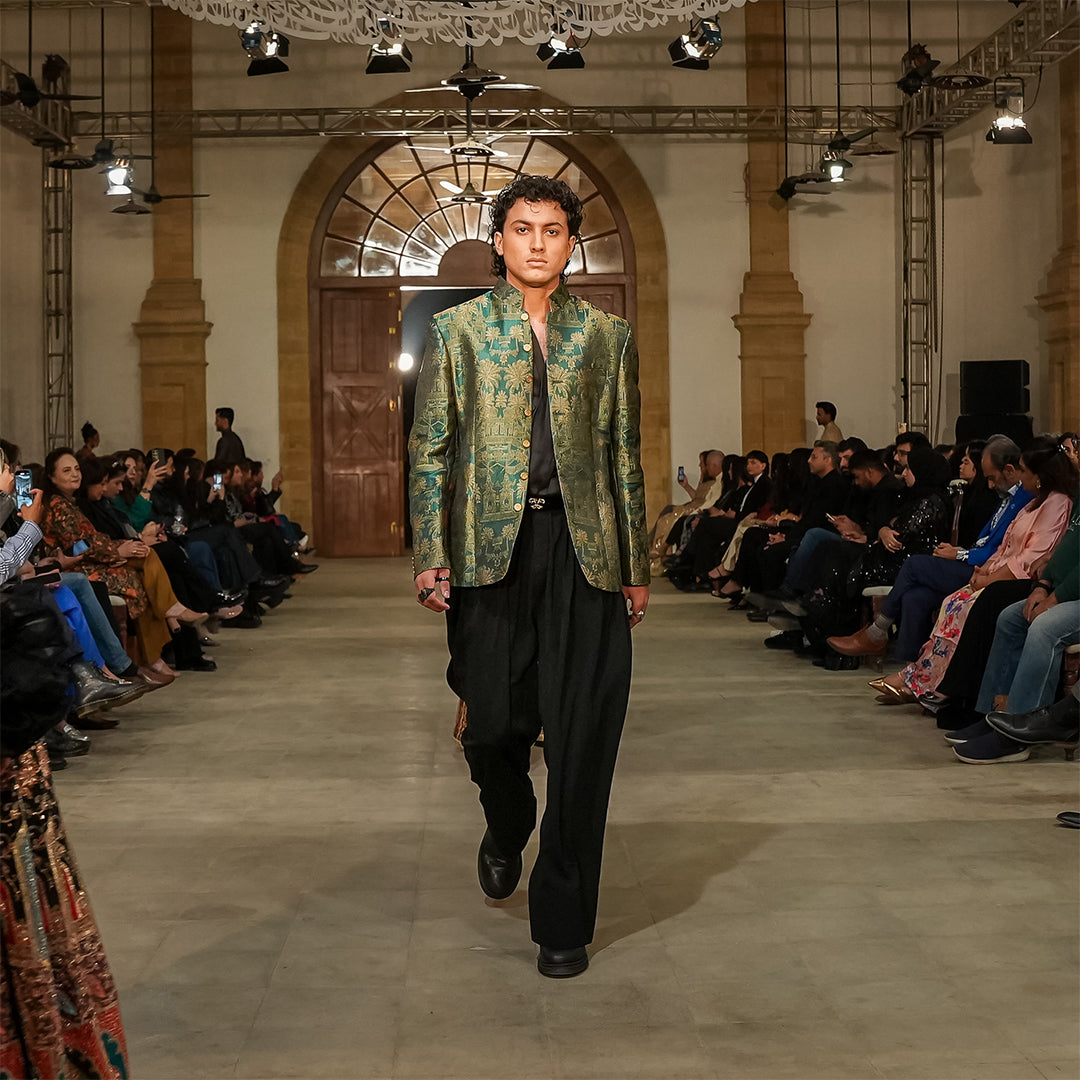 Premium Viscose Jamawar Teal Jacket