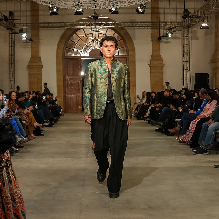 Premium Viscose Jamawar Teal Jacket