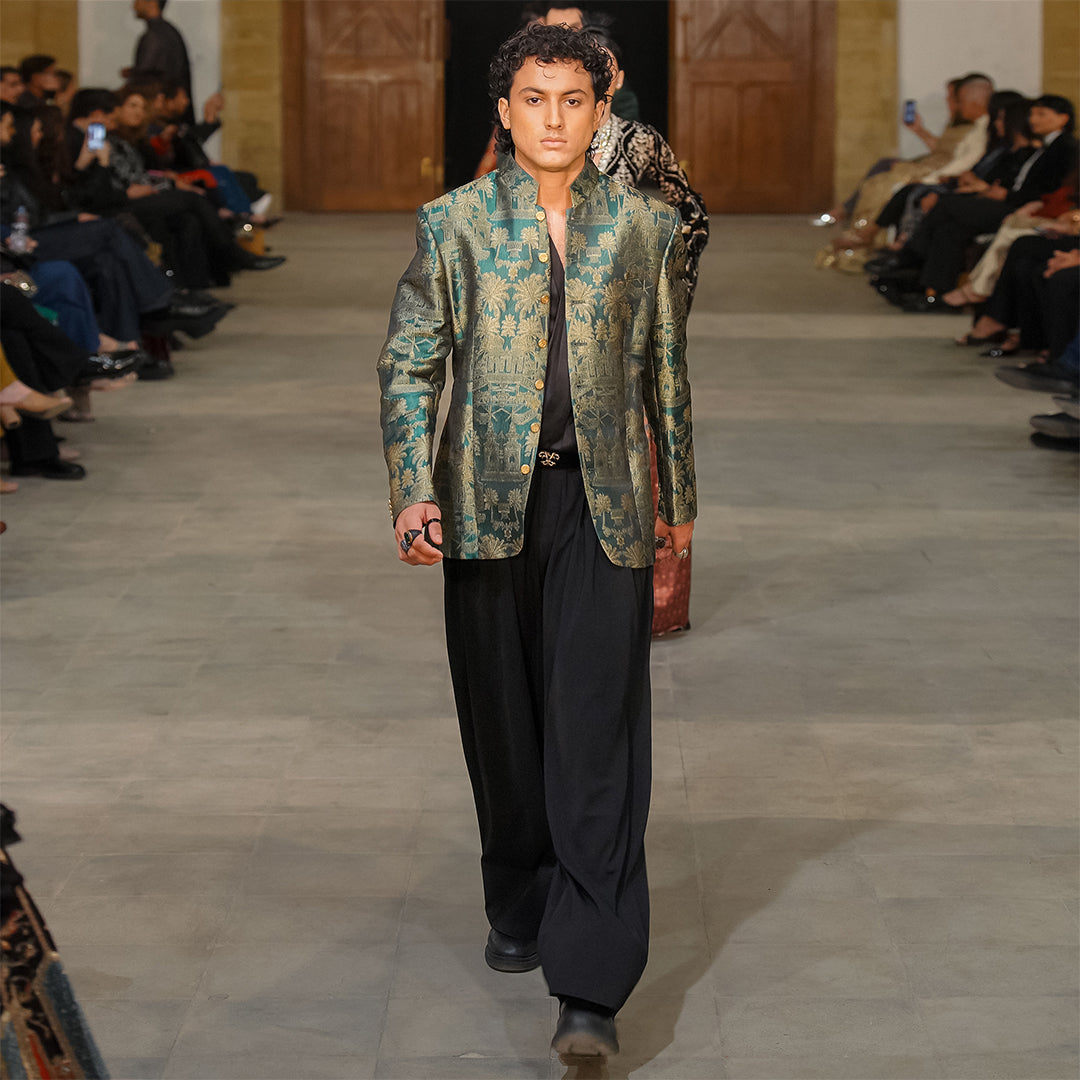 Premium Viscose Jamawar Teal Jacket